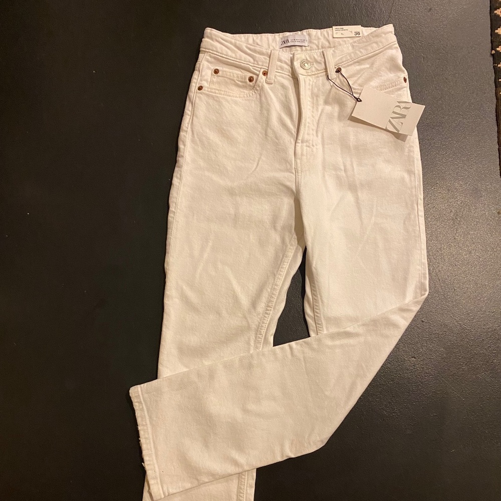 White Zara High Rise Jeans